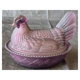 Vintage Westmoreland Purple Satin Hen on Nest
