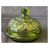 L.E. Smith Green Moon & Stars Domed Butter Dish