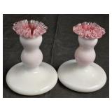 Vintage Fenton Peach Crest Candlestick Holders