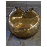 Vintage MCM Amber Glass Hand Blown Vase