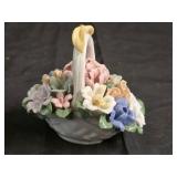 Capodimonte Style Porcelain Basket of Flowers
