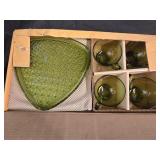Vintage Indiana Glass Olive Green Snack Set
