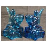 Vintage L.E. Smith Blue Angel Candlestick Holders
