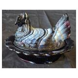 Mosser Glass Plum Swirl Slag Hen on Nest