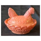 Rare Westmoreland Cased Red Mini Hen on Nest