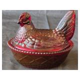Vintage Westmoreland Ruby Red Hen on Nest
