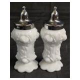 Fenton Milk Glass Cabbage Rose Salt & Pepper
