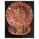 Six Red & White Enamelware Plates/Bowls