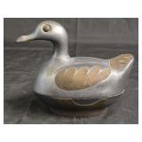 Vintage Pewter & Brass Duck Lidded Trinket Box