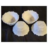 Set of 4 Indiana Milk Glass Cabbage Leaf Bowls