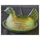 Indiana Glass Lime Green Carnival Hen on Nest
