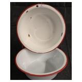 Vintage White Enamelware Bowls w/Red Rims