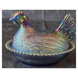 Vintage Indiana Glass Blue Carnival Hen on Nest