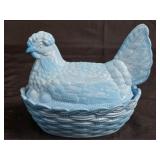 Blue Slag Glass Hen on Nest