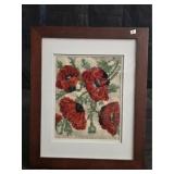 Framed Red Floral Needlepoint