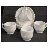 Set of 4 Imperial Milk Glass Tea Cup & Saucer Sets