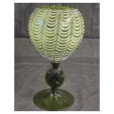 Vintage Nailsea Glass Compote Draped Cameo Vase