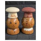 Vintage Wood Salty & Peppy Salt & Pepper Shakers