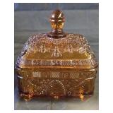 Vintage Indiana Glass Amber Bee Box