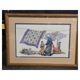 Framed Amish Cross-stitch "Amish Breezy Day"