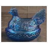 Vintage L.E. Smith Capri Blue Hen on Nest