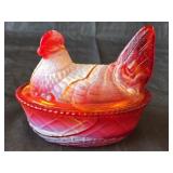Vintage Westmoreland Red/White Slag Hen on Nest