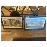 Pair of Old Framed Downtown Evansville Prints