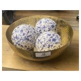 Metal Brass Bowl & 3 Paper Mache Balls