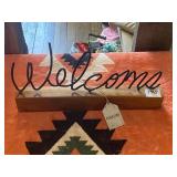 Wood Block Metal 'Welcome' Sign