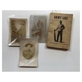 Army Life Manual & 3 WWII Postcards