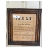 Framed Public Auction Advertisement