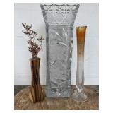 Tall Pressed & Cut Glass Vase & Misc. Other Vases
