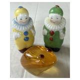 Pair of Clown Salt / Pepper Shakers & A Frog