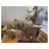 Canning Jars, Stand, And Lanterns