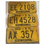 3-1957 Indiana License Plates