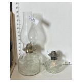 2 Vintage Glass Oil Lamps