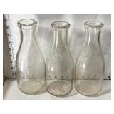 3 Glass Quart Milk Bottles