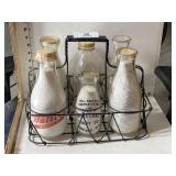 Wire Milk Bottle Carrier & Bottles