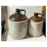 2 Brown and White Stoneware Jugs