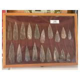 Frame of 19 Indian Arrowheads / Spear Points