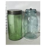 2 Old Glass Canning Jars with Lids