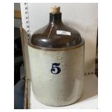 5 Gallon Brown and White Stoneware Jug