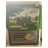 Vintage John Deere Metal Tray and Framed Print