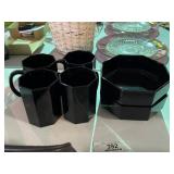 MCM Black Glass Dishes & Cups