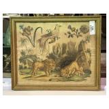 Vintage Rocky Landscap with Lions Print