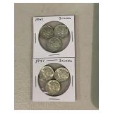Four 1941 Mercury Dimes