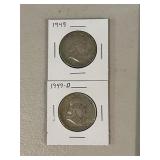 Two 1949 Franklin Half Dollars