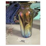 Iridescent Pulled Feather Art Glass Vase