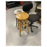 2 Wooden Stools & Chair