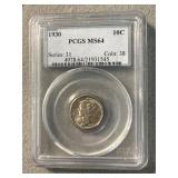 MS64 1930 Mercury Silver Dime